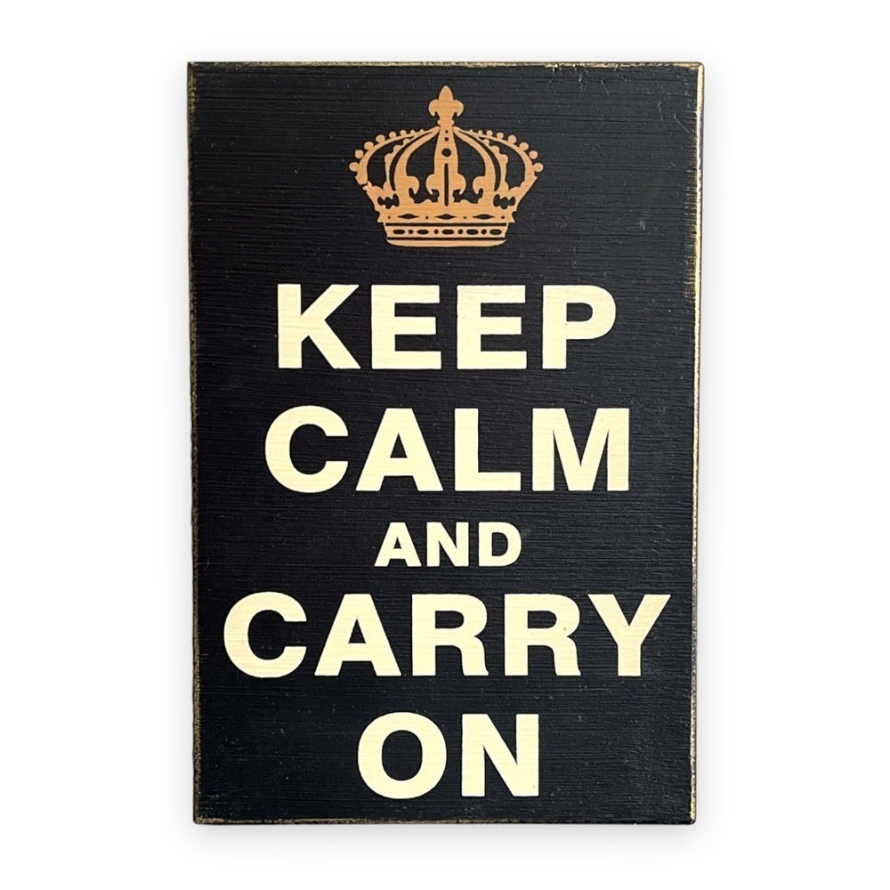 Black Wood Sign Keep Calm And Carry On Gold‎ Crown Office Decor Shabby Chic